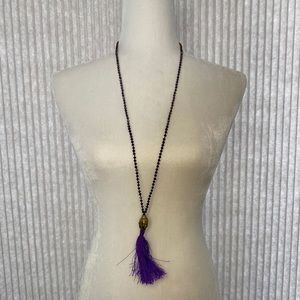 Purple Crystal Mala Necklace with Gold Buddha